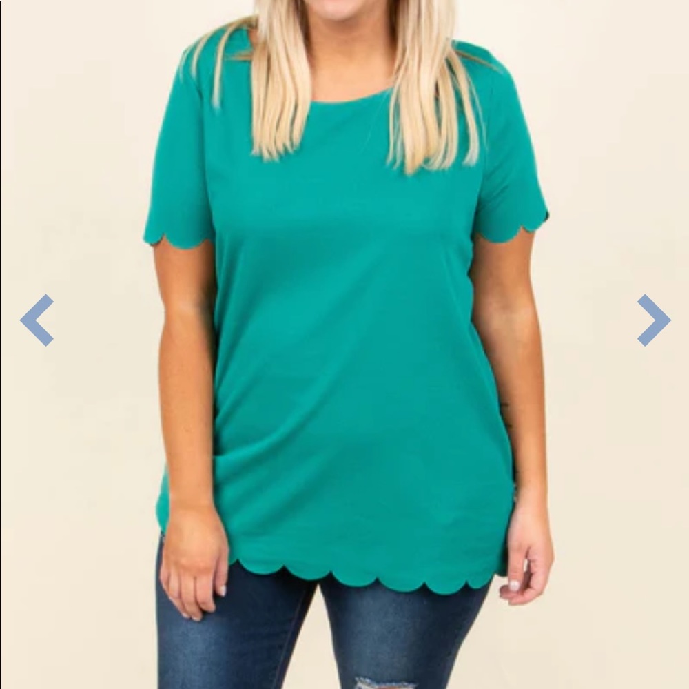 Green Scalloped Boutique Blouse 2X